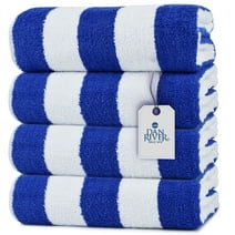 DAN RIVER 100% Cotton Cabana Pool Towels| Bath Sheet Towel| Quick Dry| Oversized Bath Towels| Ideal for Beach Home Gym Travel Spa Hotel | 500GSM - 30”x60”| Pack of 4 |Blue Stripe Towels Set