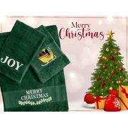 DAN RIVER 100% Cotton Christmas Towel 3 Piece Set, Embroidered "MERRY CHRISTMAS" - Green | 1 Bath Towels, 1 Hand Towels & 1 Face Towels | Super Soft & Absorbent Multipurpose Decorative Towel Set