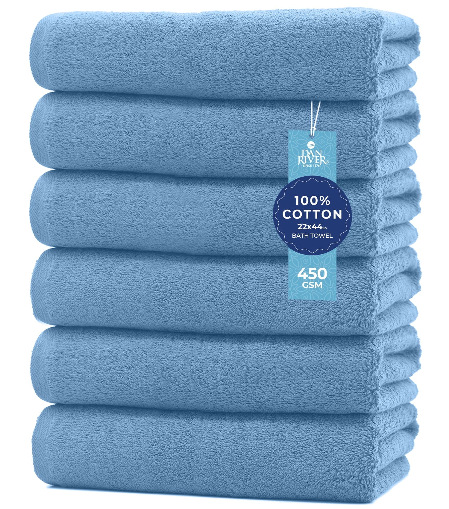 DAN RIVER 100% Cotton Absorbent Bath Towels, Family Pack of 6