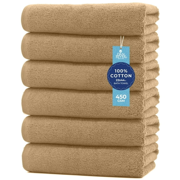 Dan River Bath Towel 6 pack 22x44 in Ultra Soft Quick Drying Cotton Towel - Tan