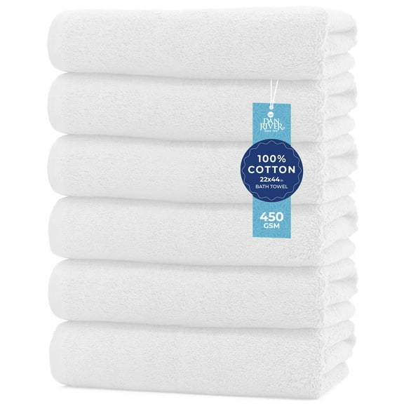 Dan River Bath Towel 6 pack 22x44 in Ultra Soft Quick Drying Cotton Towel - White