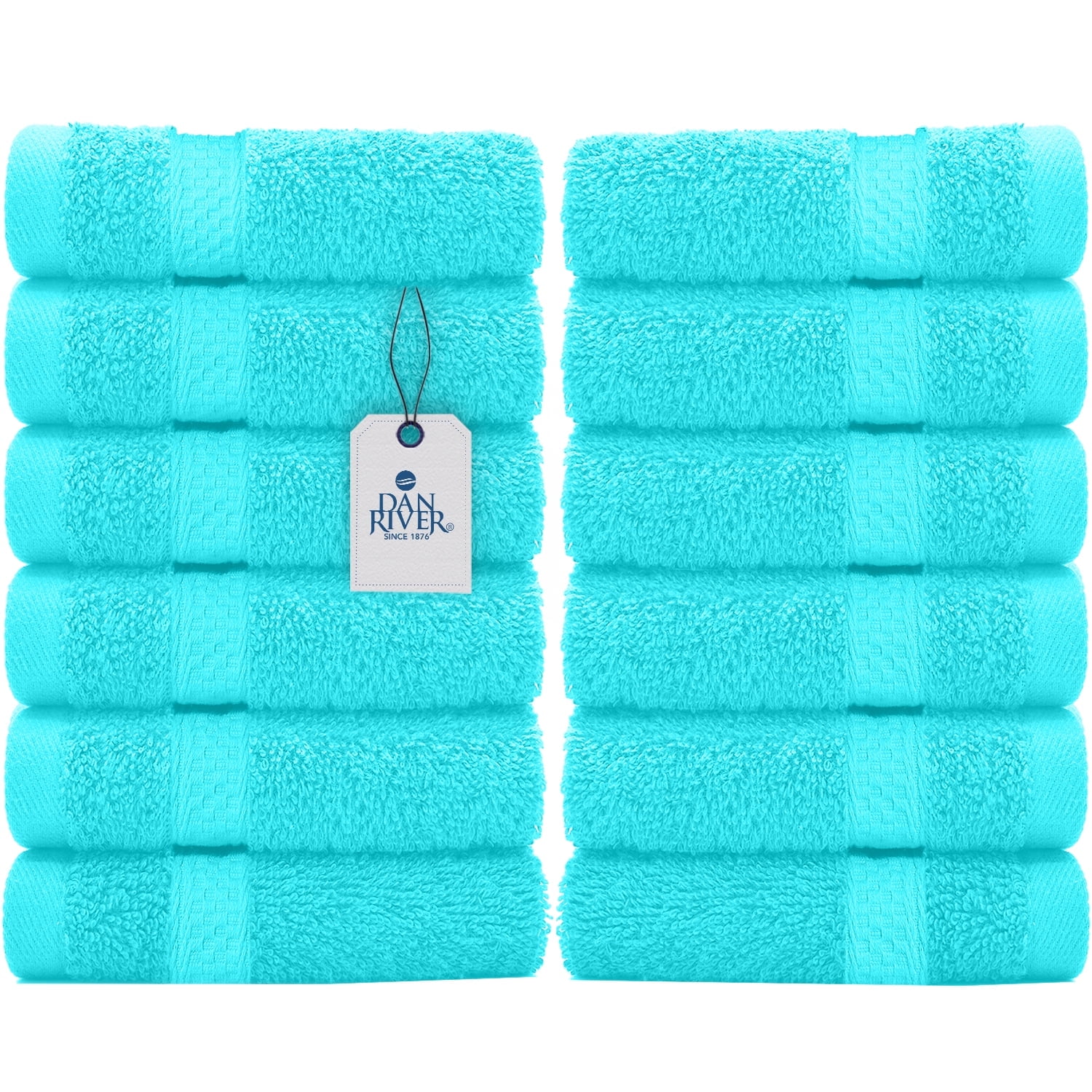 Dan River Washcloth for Face 12 pack Soft Absorbent and Quick Drying Durable Cotton Face Towel - Aqua