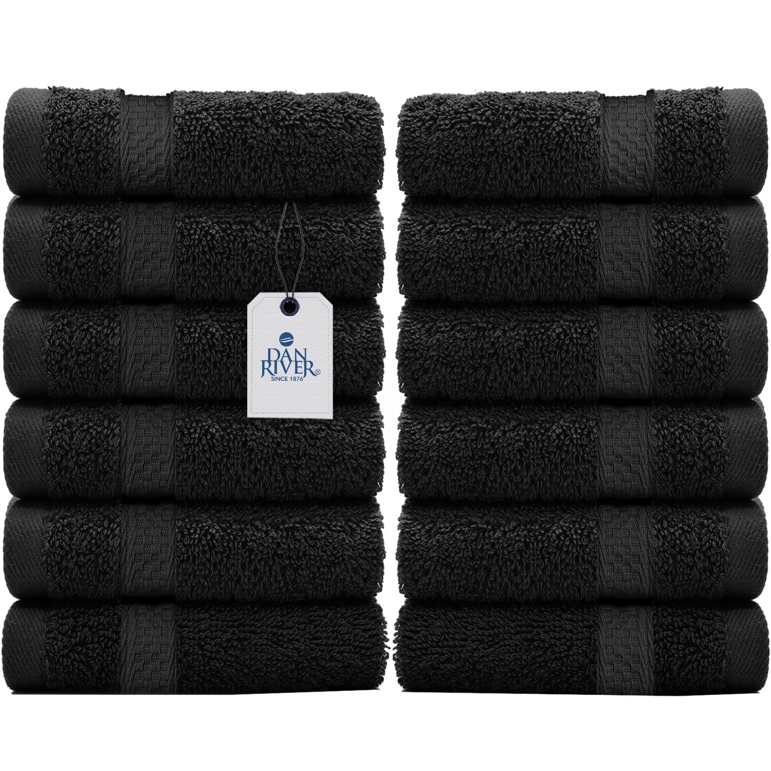 Dan River Washcloth for Face 12 pack Soft Absorbent and Quick Drying Durable Cotton Face Towel - Black