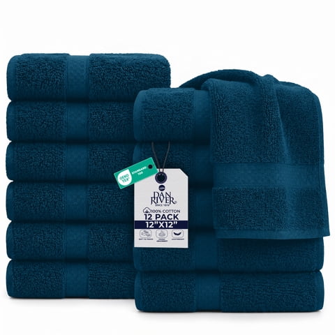 Dan River Washcloth for Face 12 pack Soft Absorbent and Quick Drying Durable Cotton Face Towel - Blue