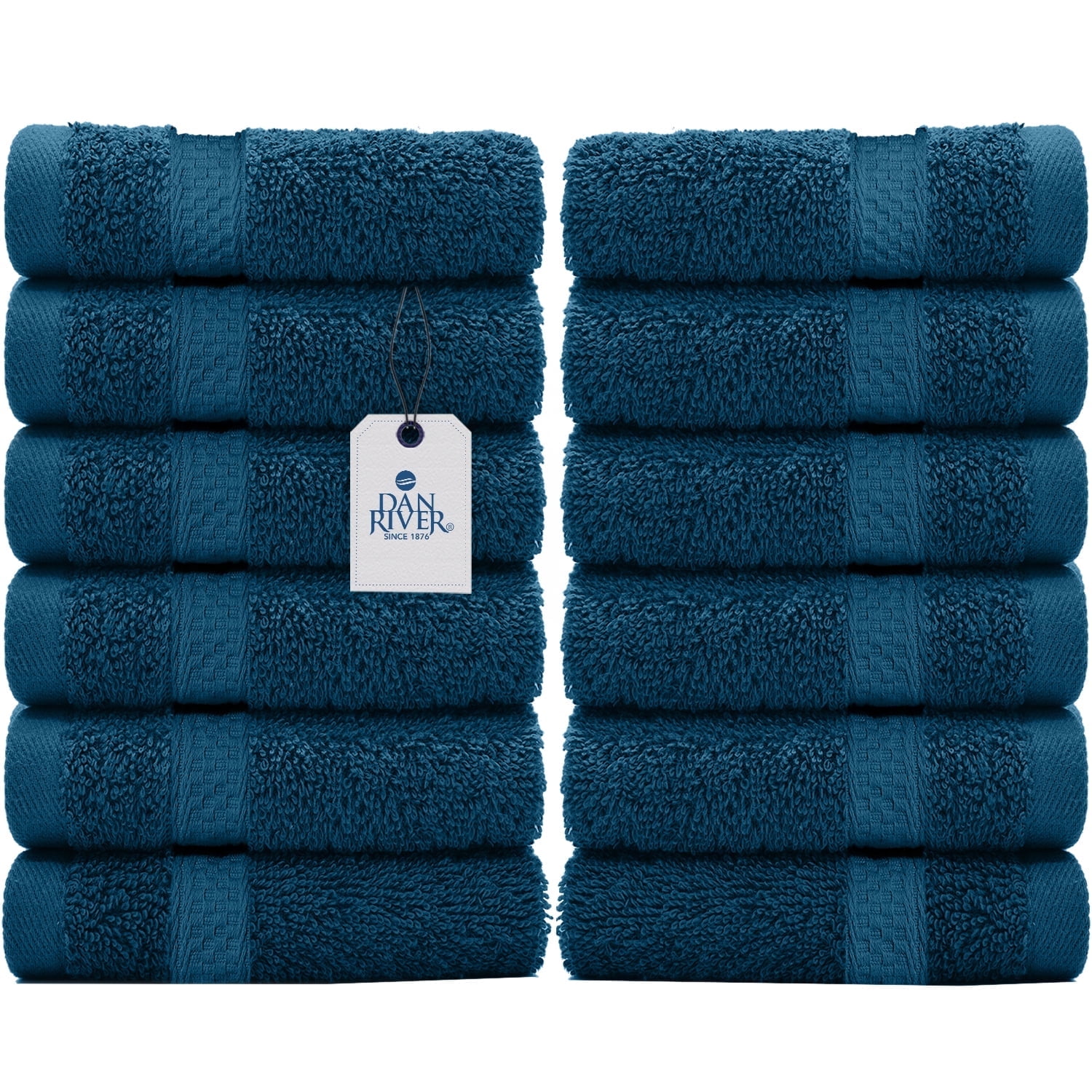 Dan River Washcloth for Face 12 pack Soft Absorbent and Quick Drying Durable Cotton Face Towel - Blue