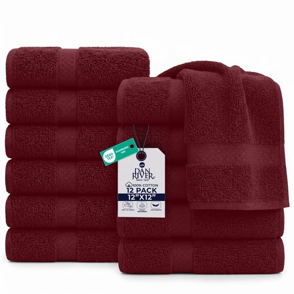 Dan River Washcloth for Face 12 pack Soft Absorbent and Quick Drying Durable Cotton Face Towel - Burgundy