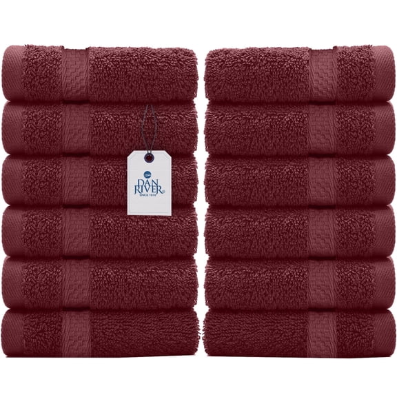 Dan River Washcloth for Face 12 pack Soft Absorbent and Quick Drying Durable Cotton Face Towel - Burgundy