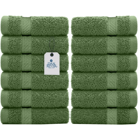 Dan River Washcloth for Face 12 pack Soft Absorbent and Quick Drying Durable Cotton Face Towel - Green