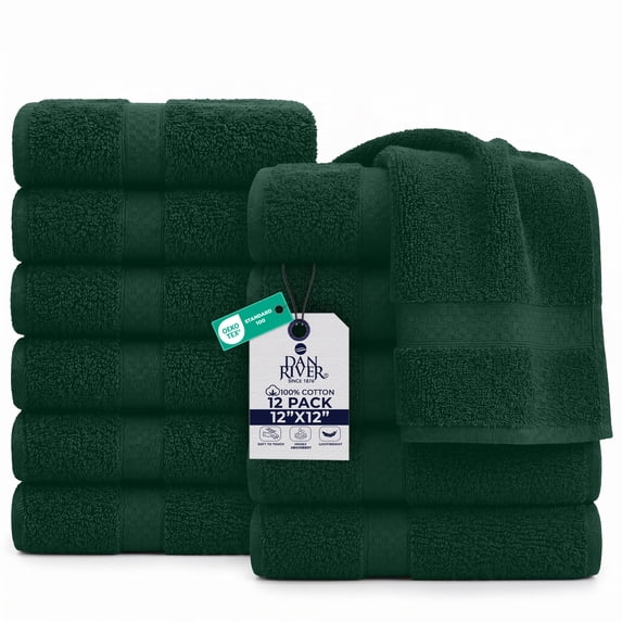 Dan River Washcloth for Face 12 pack Soft Absorbent and Quick Drying Durable Cotton Face Towel - Hunter Green