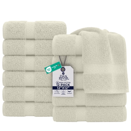 Dan River Washcloth for Face 12 pack Soft Absorbent and Quick Drying Durable Cotton Face Towel - Ivory