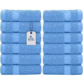 Dan River Washcloth for Face 12 pack Soft Absorbent and Quick Drying Durable Cotton Face Towel - Medium Blue