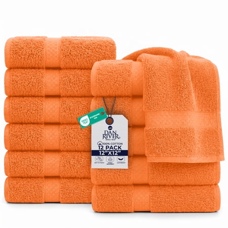 Dan River Washcloth for Face 12 pack Soft Absorbent and Quick Drying Durable Cotton Face Towel - Orange