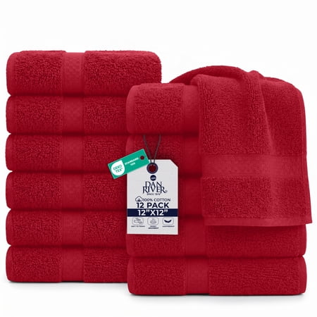 Dan River Washcloth for Face 12 pack Soft Absorbent and Quick Drying Durable Cotton Face Towel - Red