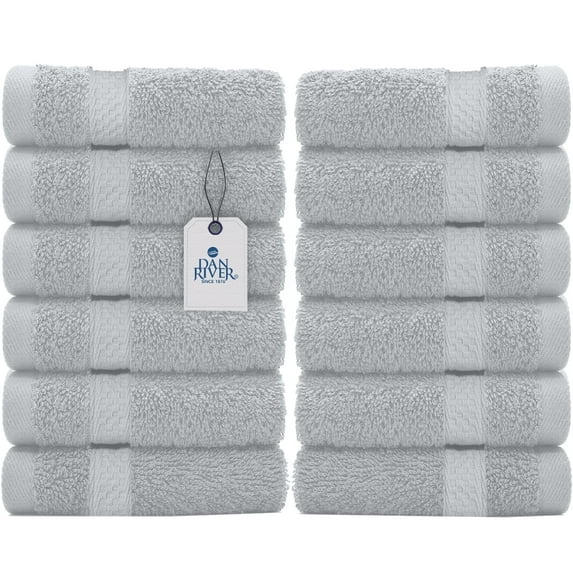 Dan River Washcloth for Face 12 pack Soft Absorbent and Quick Drying Durable Cotton Face Towel - Silver