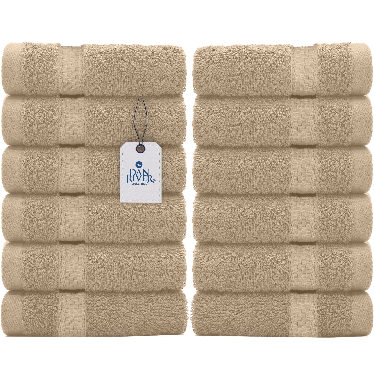 Dan River Washcloth for Face 12 pack Soft Absorbent and Quick Drying Durable Cotton Face Towel - Tan
