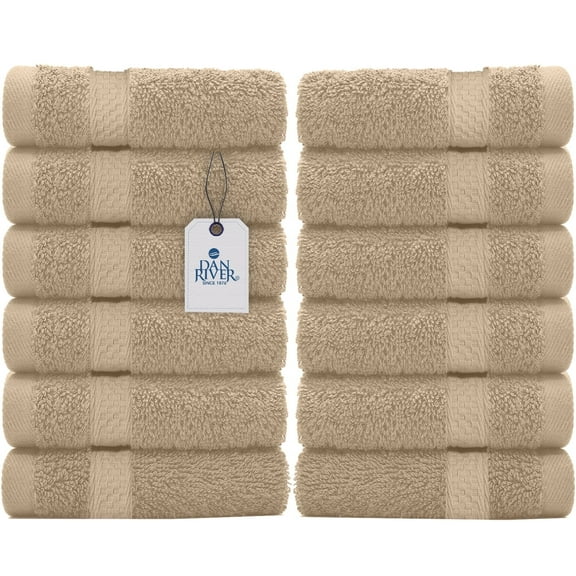 Dan River Washcloth for Face 12 pack Soft Absorbent and Quick Drying Durable Cotton Face Towel - Tan