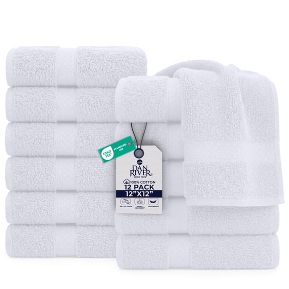 Dan River Washcloth for Face 12 pack Soft Absorbent and Quick Drying Durable Cotton Face Towel - White