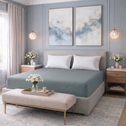 Dan River Queen Fitted Bottom Sheet only Jersey Knit Cotton Soft Absorbent with Deep Pocket - Silver