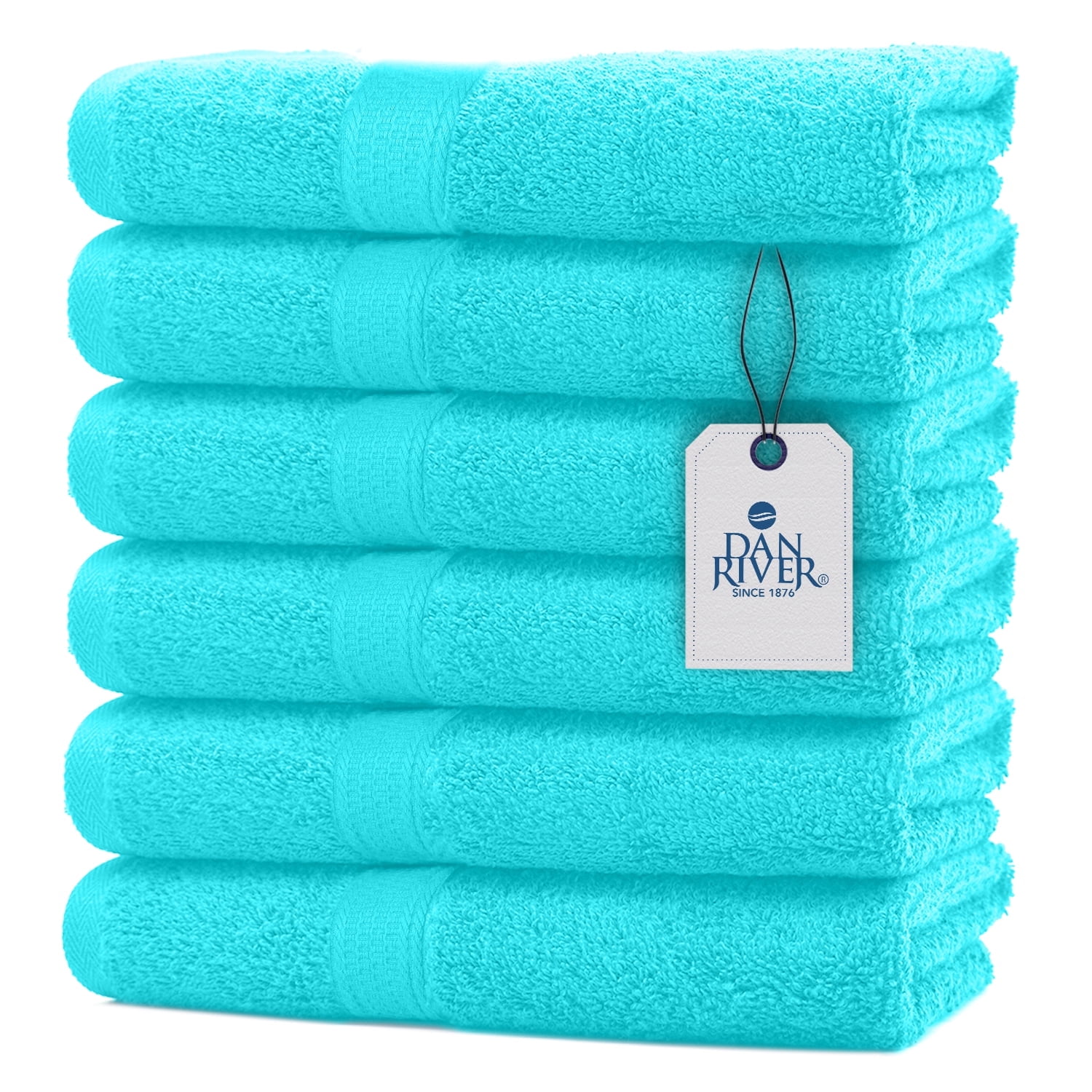 DAN RIVER 100% Ring Spun Cotton Hand Towel Pack of 6 (Aqua - 16x28 In) | 600 GSM Ultra Soft, Lightweight and Absorbent Bath Sheet for Daily Use | Hand Cloth for Gym, Bathroom, Salon, Spa & Hotel