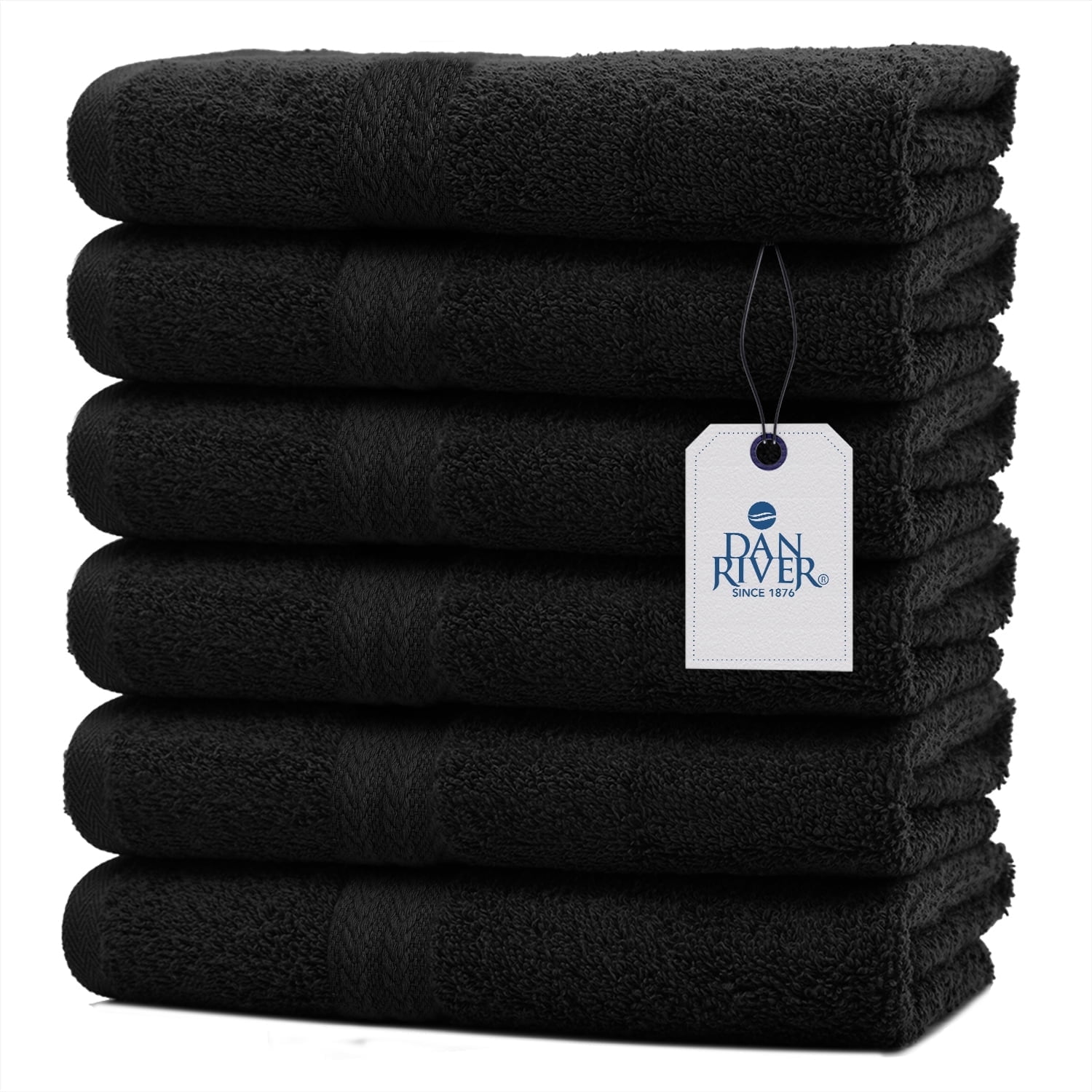 Dan River 100% Cotton Bath Ribbed Hand Towels Set of 6, Absorbent, Extra Large, 600 GSM, Black ...