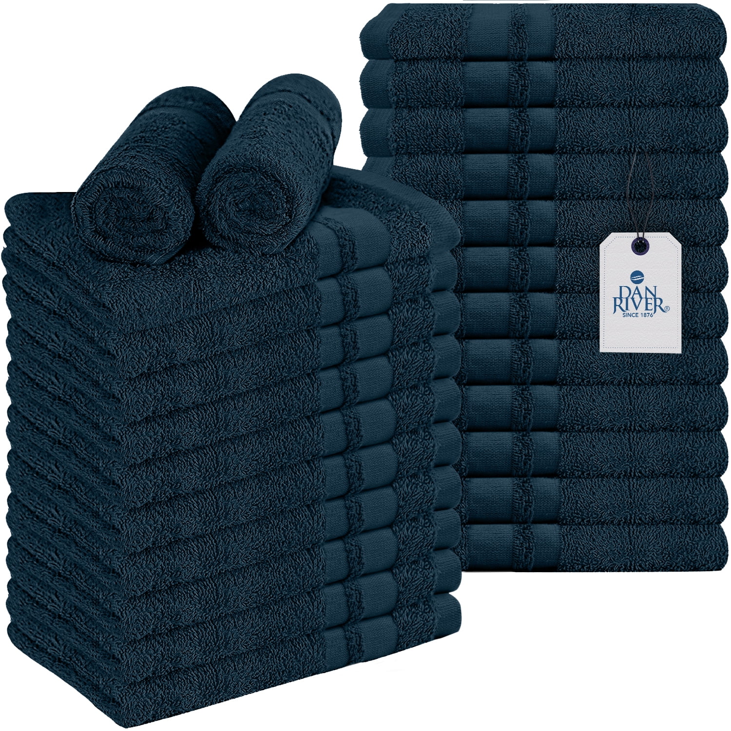 Dan River 100 Cotton Hand Towels Set of 24 Soft, Absorbent, Bathroom