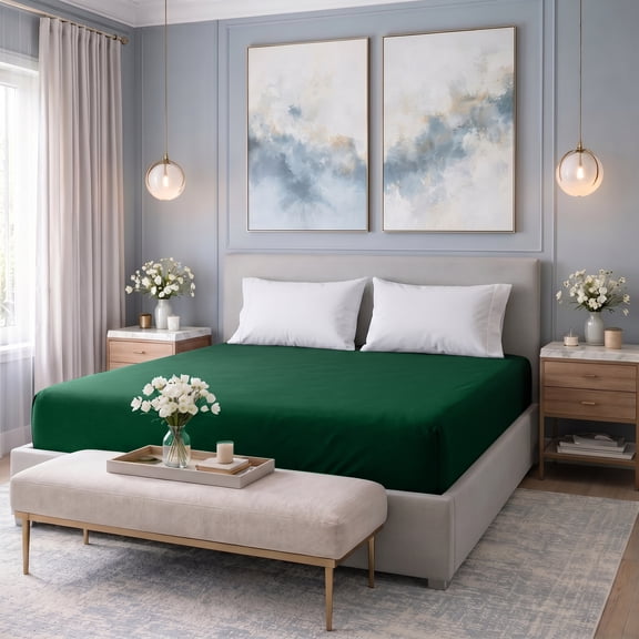 Dan River Full Fitted Bottom Sheet only Jersey Knit Cotton Soft Absorbent with Deep Pocket - Hunter Green