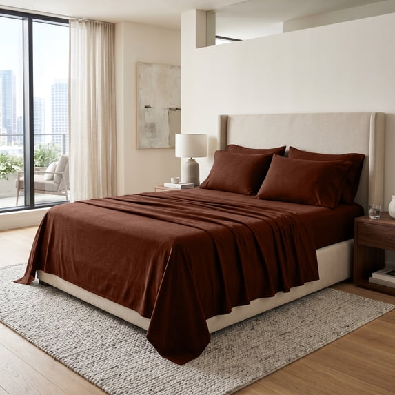 Dan River Bed Sheet Set Twin 3 Piece Brown Breathable Soft Cotton Jersey Sheets with Deep Pockets, Unisex
