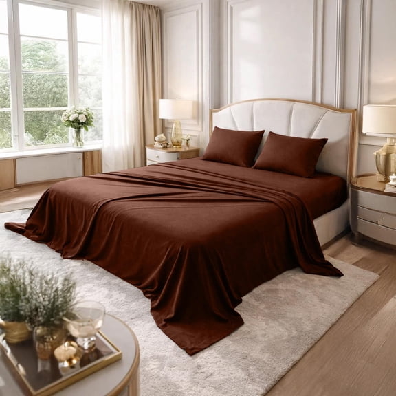 Dan River Bed Sheet Set Twin 3 Piece Brown Breathable Soft Cotton Jersey Sheets with Deep Pockets, Unisex