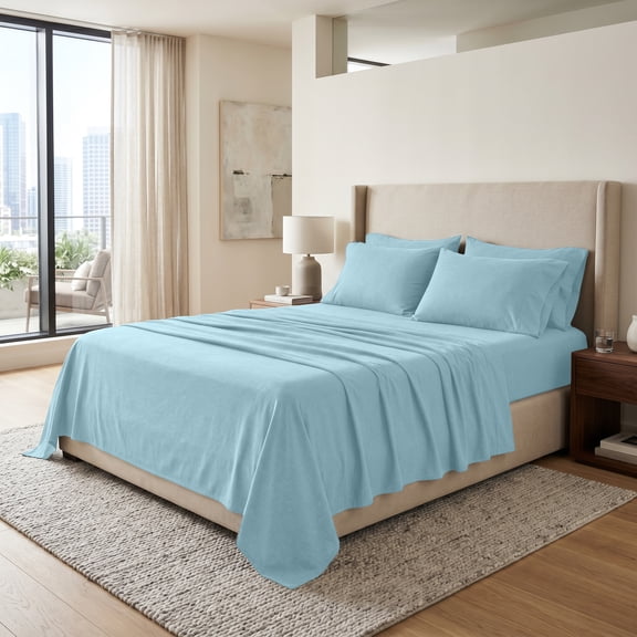 Dan River Bed Sheet Set Twin 3 Piece Light Blue Breathable Soft Cotton Jersey Sheets with Deep Pockets, Unisex