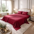 thumbnail image 1 of Dan River Bed Sheet Set Cal King 4 Piece Burgundy Breathable Soft Cotton Jersey Sheets with Deep Pockets, Unisex, 1 of 10