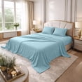 thumbnail image 1 of Dan River Bed Sheet Set Cal King 4 Piece Aqua Breathable Soft Cotton Jersey Sheets with Deep Pockets, Unisex, 1 of 10