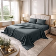 Dan River Bed Sheet Set Full 4 Piece Gray Breathable Soft Cotton Jersey Sheets with Deep Pockets, Unisex