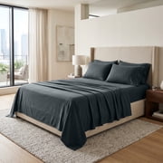 Dan River Bed Sheet Set Full 4 Piece Gray Breathable Soft Cotton Jersey Sheets with Deep Pockets, Unisex