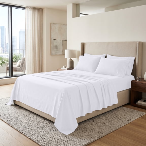 Dan River Bed Sheet Set Full 4 Piece White Breathable Soft Cotton Jersey Sheets with Deep Pockets, Unisex