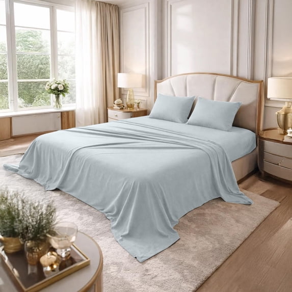 Dan River Bed Sheet Set Queen 4 Piece Silver Breathable Soft Cotton Jersey Sheets with Deep Pockets, Unisex