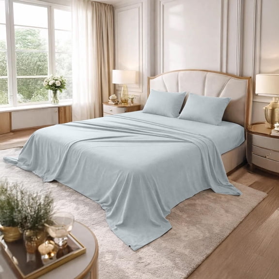 Dan River Bed Sheet Set Queen 4 Piece Silver Breathable Soft Cotton Jersey Sheets with Deep Pockets, Unisex