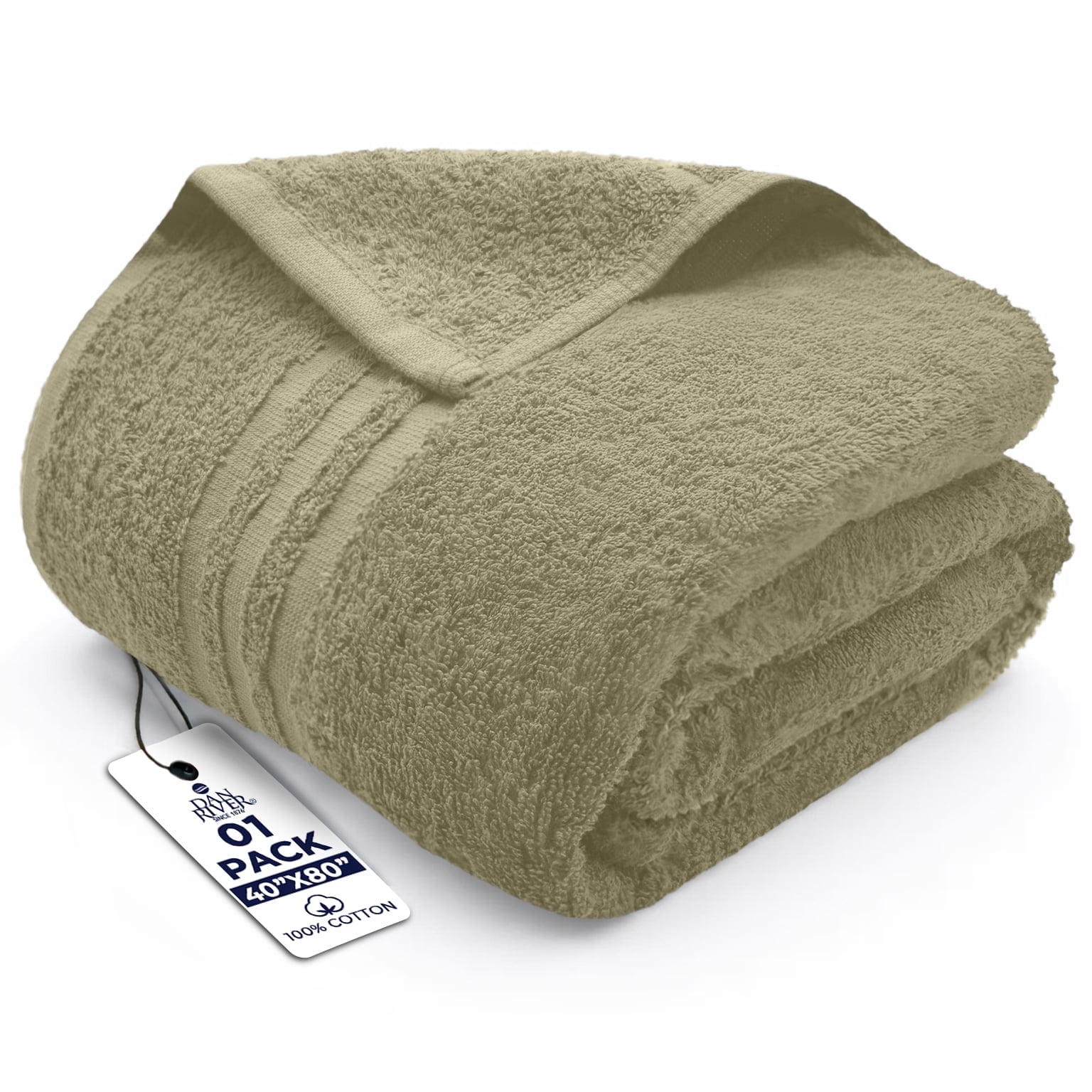 Dan River Bath Sheet 1 pack 40x80 in Soft Absorbent and Quick Dry jumbo Cotton Towel - Beige