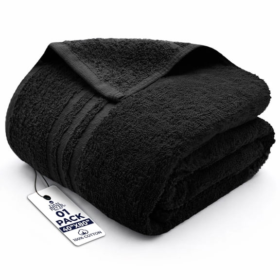 Dan River Bath Sheet 1 pack 40x80 in Soft Absorbent and Quick Dry jumbo Cotton Towel - Black