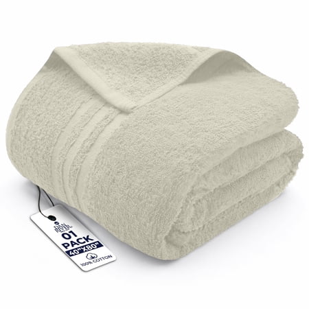 Dan River Bath Sheet 1 pack 40x80 in Soft Absorbent and Quick Dry jumbo Cotton Towel - Ivory