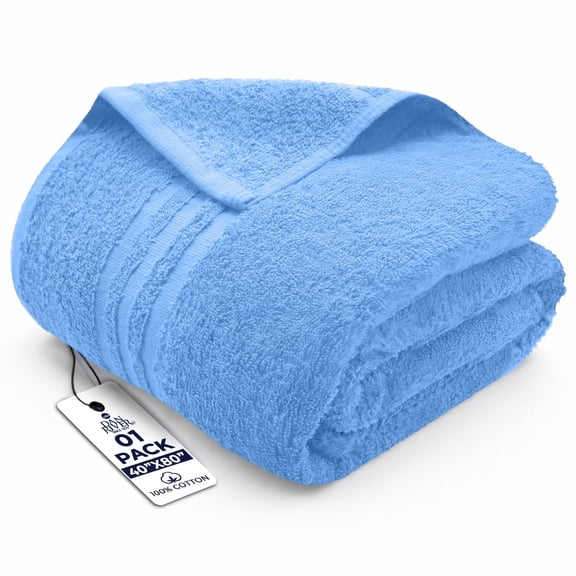 Dan River Bath Sheet 1 pack 40x80 in Soft Absorbent and Quick Dry jumbo Cotton Towel - Medium Blue