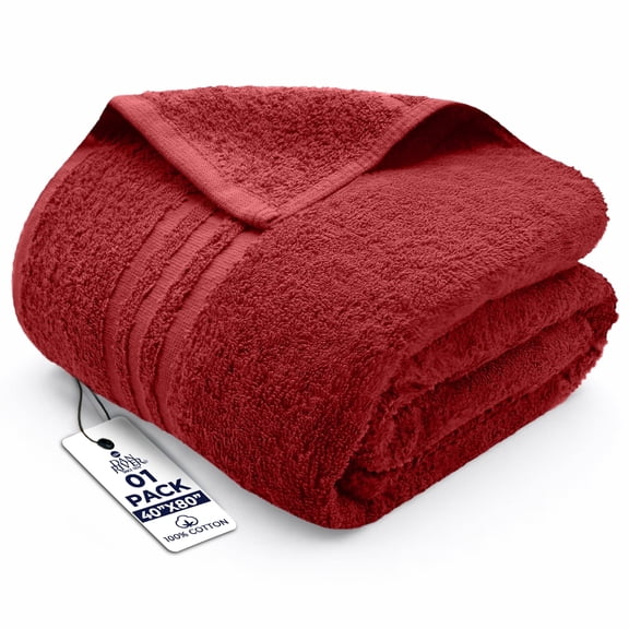 Dan River Bath Sheet 1 pack 40x80 in Soft Absorbent and Quick Dry jumbo Cotton Towel - Red