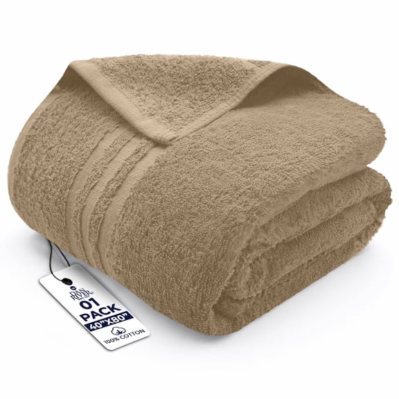 Dan River Bath Sheet 1 pack 40x80 in Soft Absorbent and Quick Dry jumbo Cotton Towel - Tan