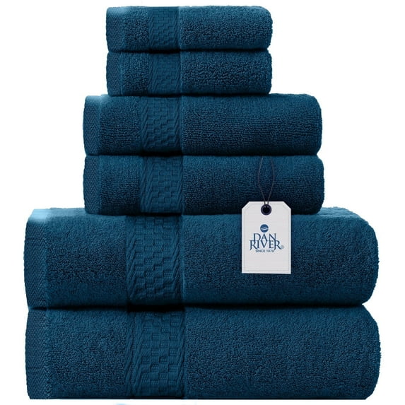 Dan River 6 Piece Towel Set Soft Quick Drying Cotton Bath Towel For Gym, Spa and Bathroom - Opal Blue