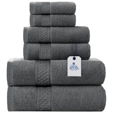 Dan River 6 Piece Towel Set Soft Quick Drying Cotton Bath Towel For Gym, Spa and Bathroom - Gray