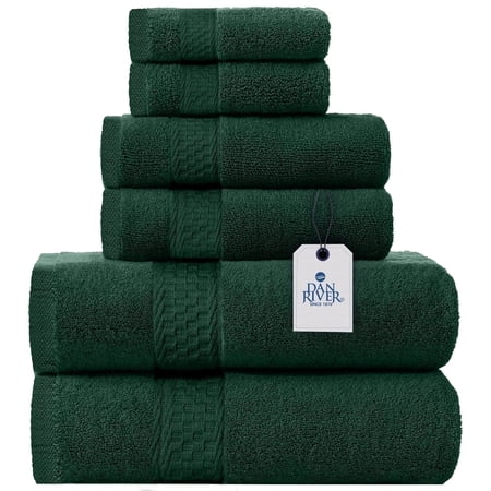 Dan River 6 Piece Towel Set Soft Quick Drying Cotton Bath Towel For Gym, Spa and Bathroom - Hunter Green