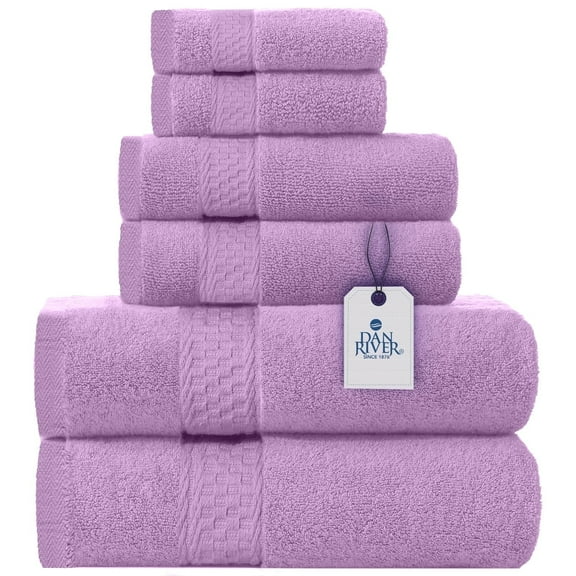 Dan River 6 Piece Towel Set Soft Quick Drying Cotton Bath Towel For Gym, Spa and Bathroom - Lavendar