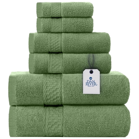 Dan River 6 Piece Towel Set Soft Quick Drying Cotton Bath Towel For Gym, Spa and Bathroom - Sage