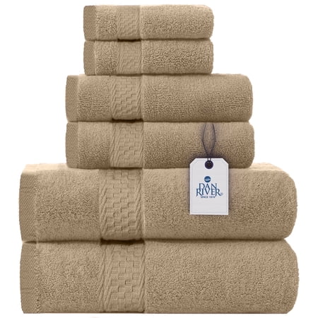 Dan River 6 Piece Towel Set Soft Quick Drying Cotton Bath Towel For Gym, Spa and Bathroom - Tan