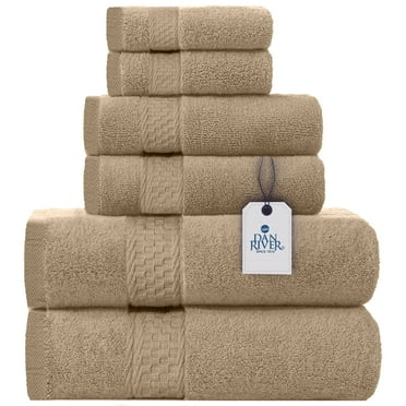 Dan River 100% Cotton Bath Towel 6-Piece Set Soft Quick Dry Towels for Gym, Spa & Bathroom - Tan