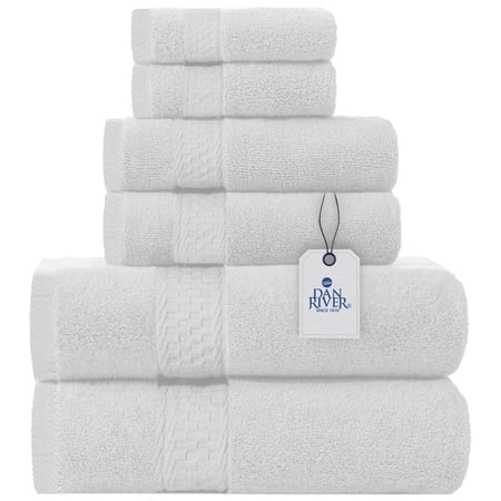 Dan River 6 Piece Towel Set Soft Quick Drying Cotton Bath Towel For Gym, Spa and Bathroom - White